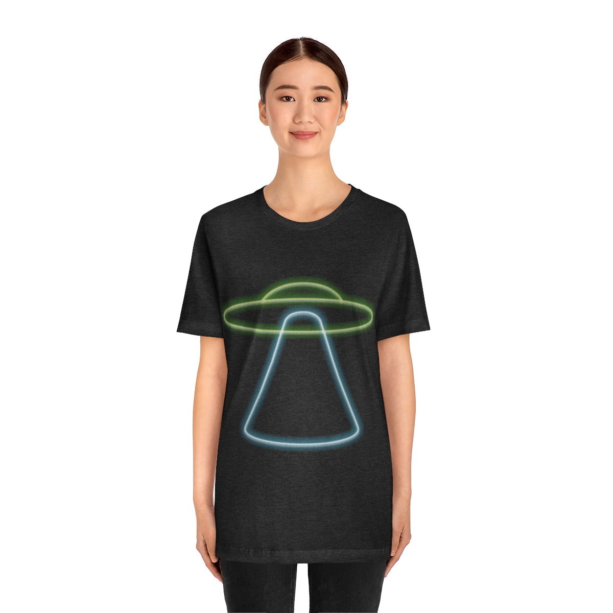 UFO Retro Glowing Neon Light Aliens Arrival Classic TV Series Unisex Jersey Short Sleeve T-Shirt Ichaku [Perfect Gifts Selection]