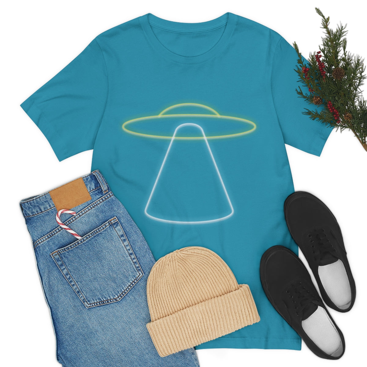 UFO Retro Glowing Neon Light Aliens Arrival Classic TV Series Unisex Jersey Short Sleeve T-Shirt Ichaku [Perfect Gifts Selection]