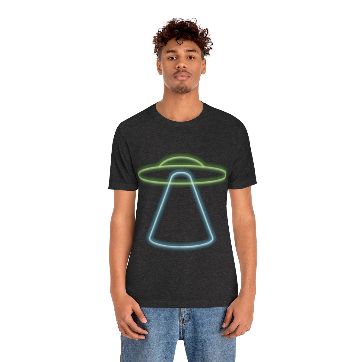 UFO Retro Glowing Neon Light Aliens Arrival Classic TV Series Unisex Jersey Short Sleeve T-Shirt Ichaku [Perfect Gifts Selection]