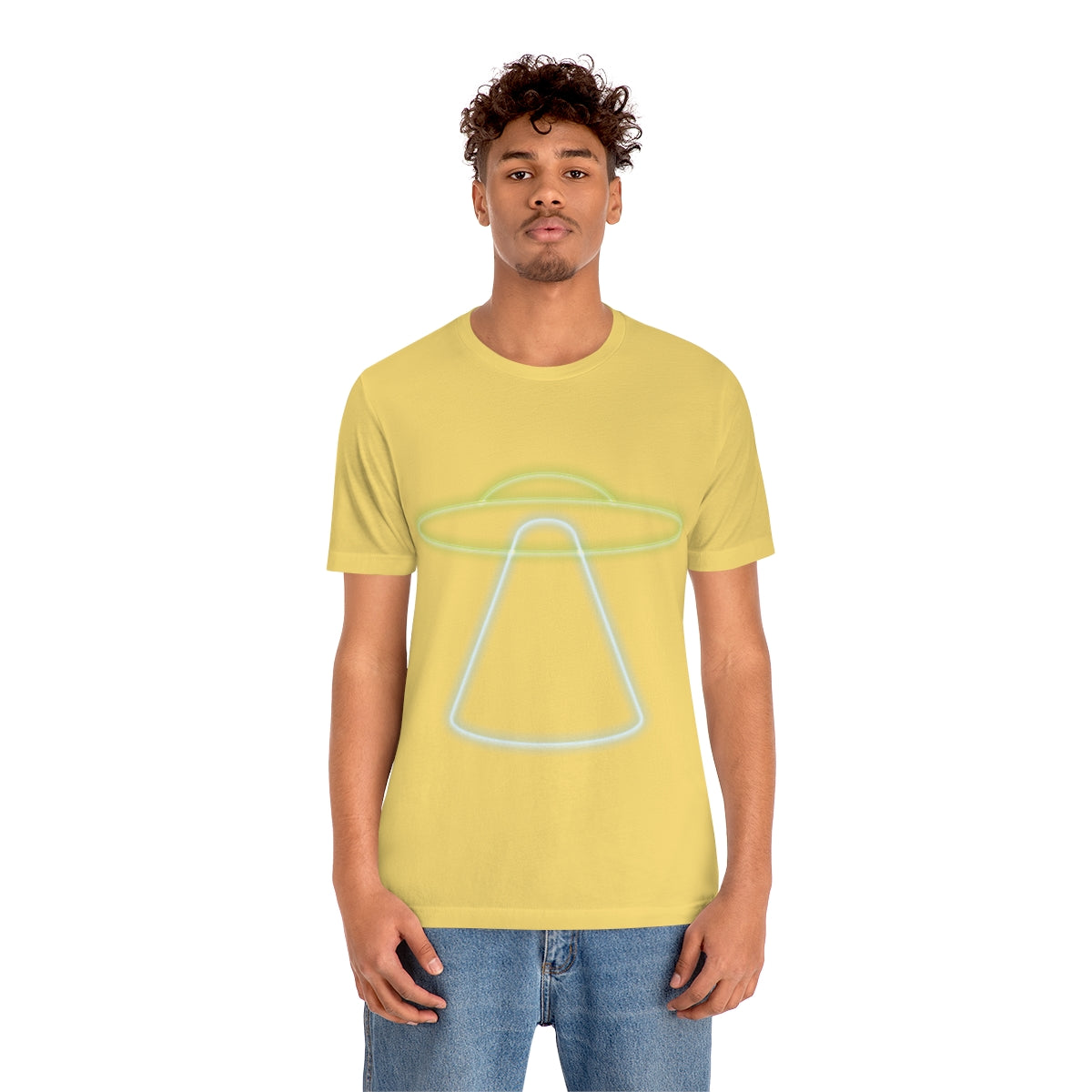 UFO Retro Glowing Neon Light Aliens Arrival Classic TV Series Unisex Jersey Short Sleeve T-Shirt Ichaku [Perfect Gifts Selection]