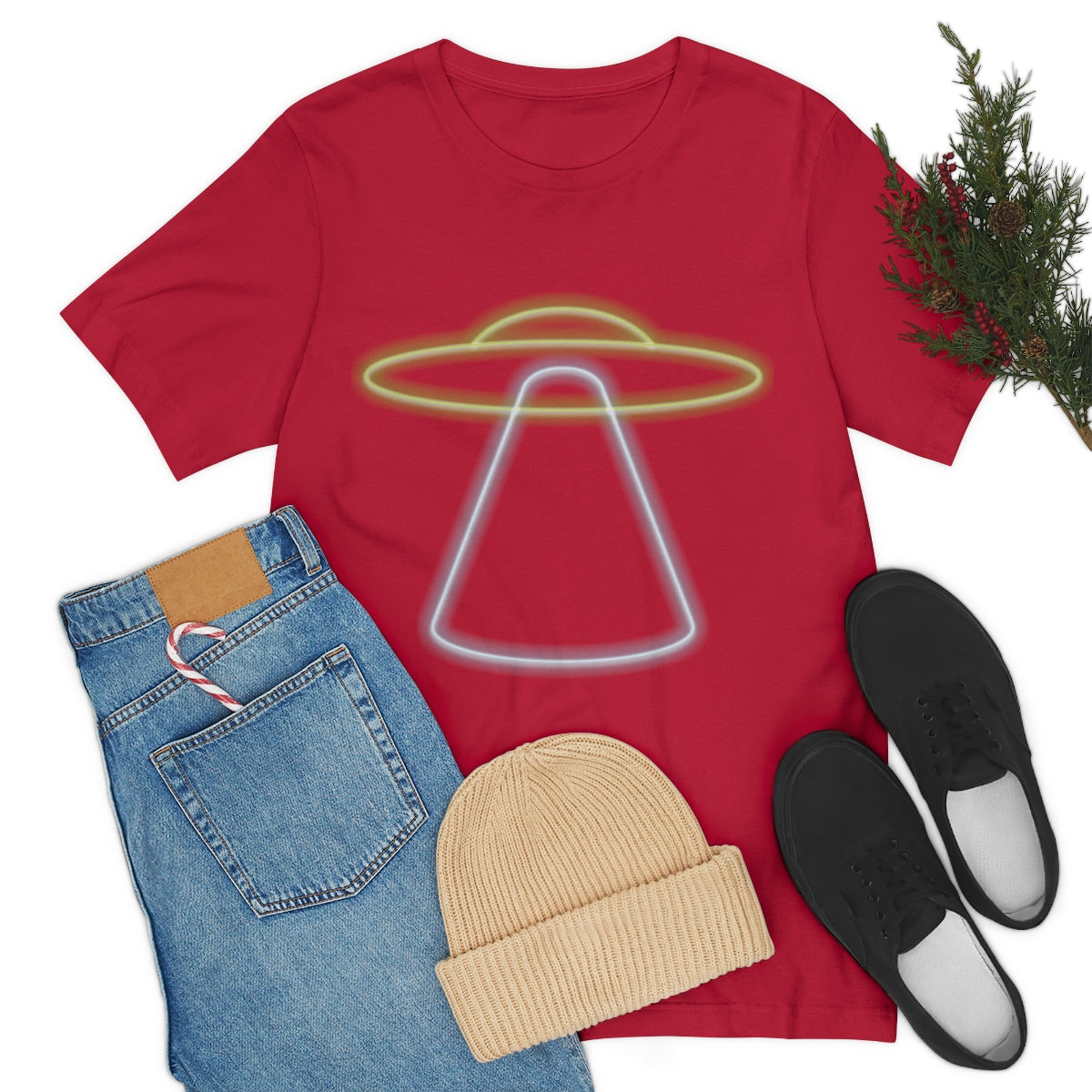 UFO Retro Glowing Neon Light Aliens Arrival Classic TV Series Unisex Jersey Short Sleeve T-Shirt Ichaku [Perfect Gifts Selection]