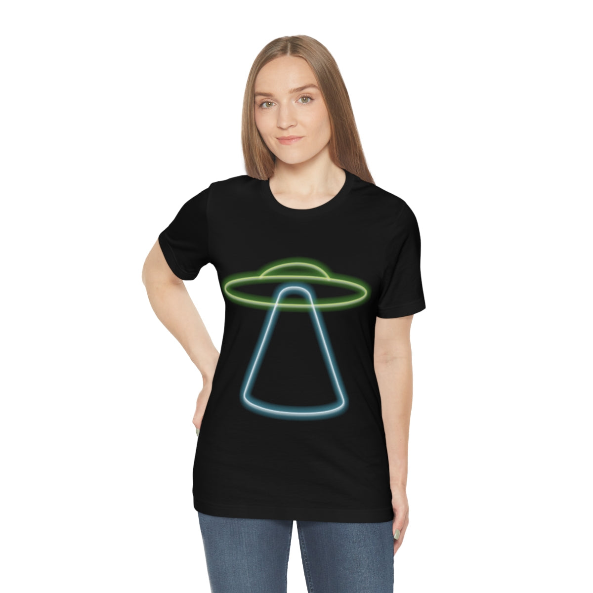 UFO Retro Glowing Neon Light Aliens Arrival Classic TV Series Unisex Jersey Short Sleeve T-Shirt Ichaku [Perfect Gifts Selection]