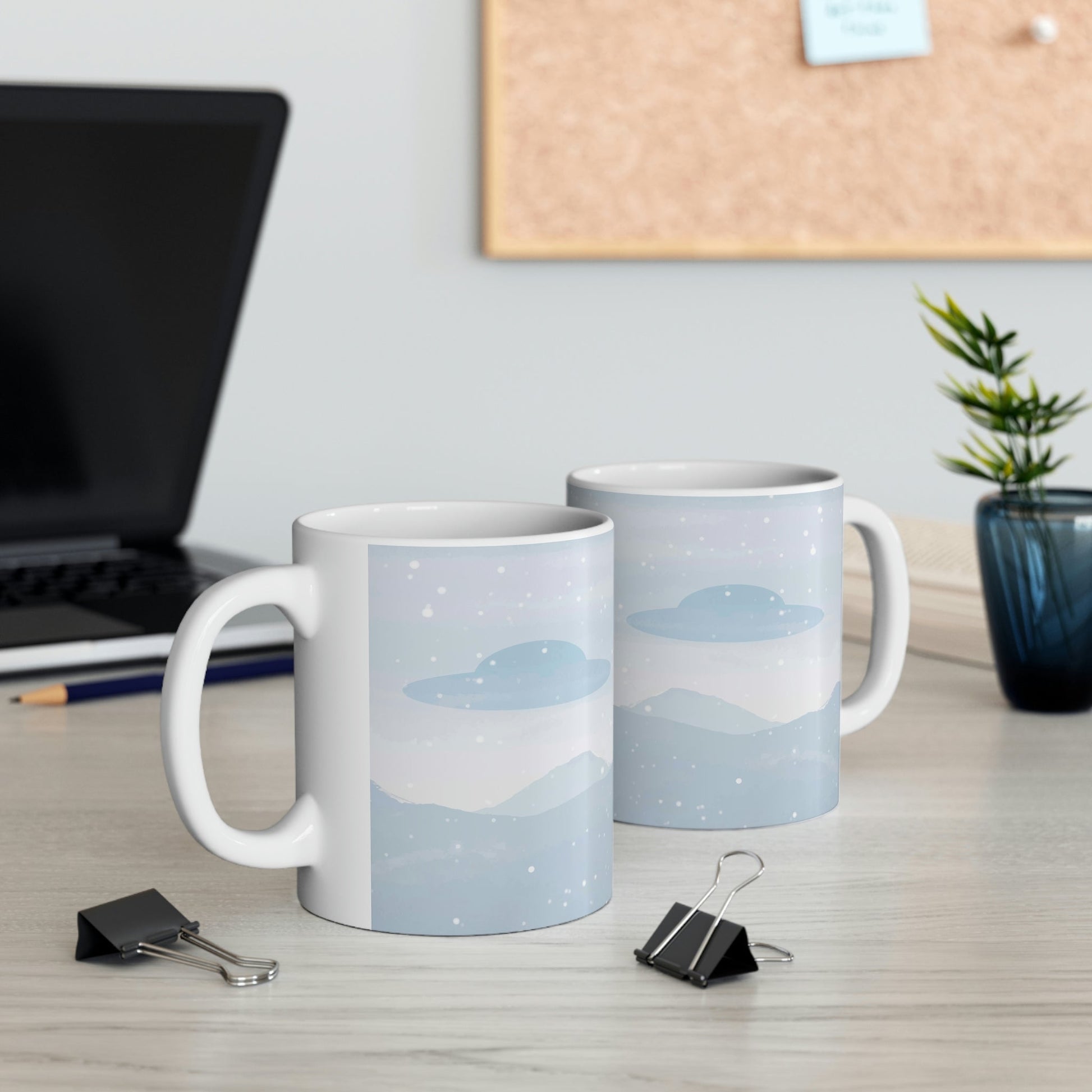 UFO Watercolor Winter Nature Aliens Arrival Art Ceramic Mug 11oz Ichaku [Perfect Gifts Selection]