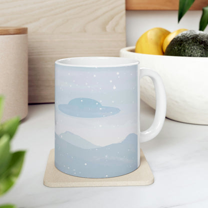 UFO Watercolor Winter Nature Aliens Arrival Art Ceramic Mug 11oz Ichaku [Perfect Gifts Selection]