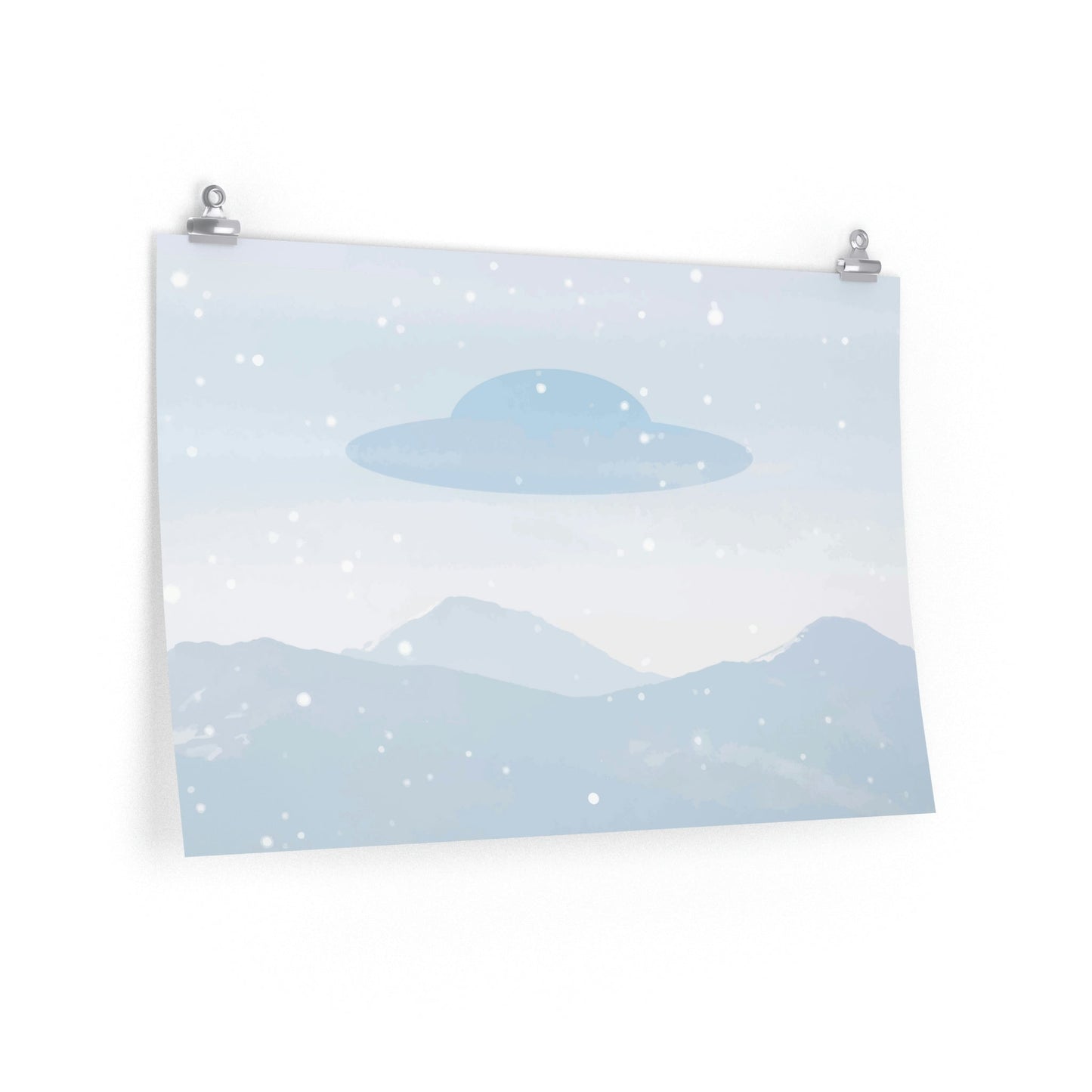 UFO Watercolor Winter Nature Aliens Arrival Art Premium Matte Horizontal Posters Ichaku [Perfect Gifts Selection]