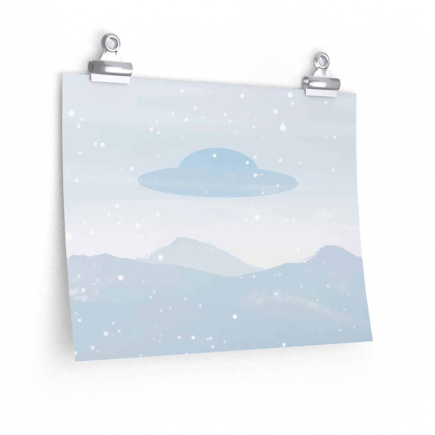 UFO Watercolor Winter Nature Aliens Arrival Art Premium Matte Horizontal Posters Ichaku [Perfect Gifts Selection]