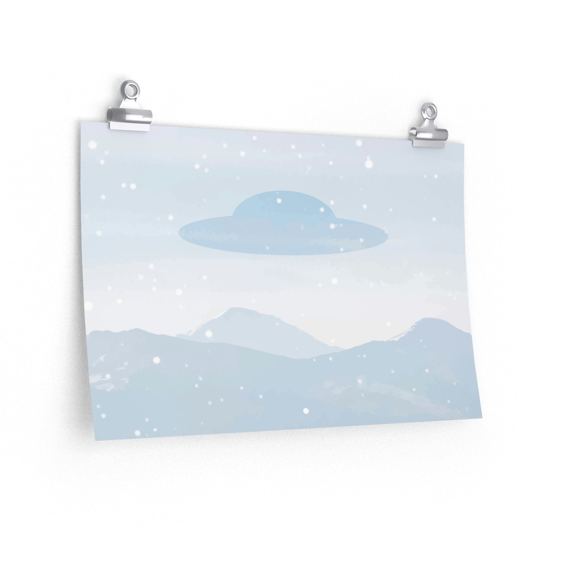 UFO Watercolor Winter Nature Aliens Arrival Art Premium Matte Horizontal Posters Ichaku [Perfect Gifts Selection]