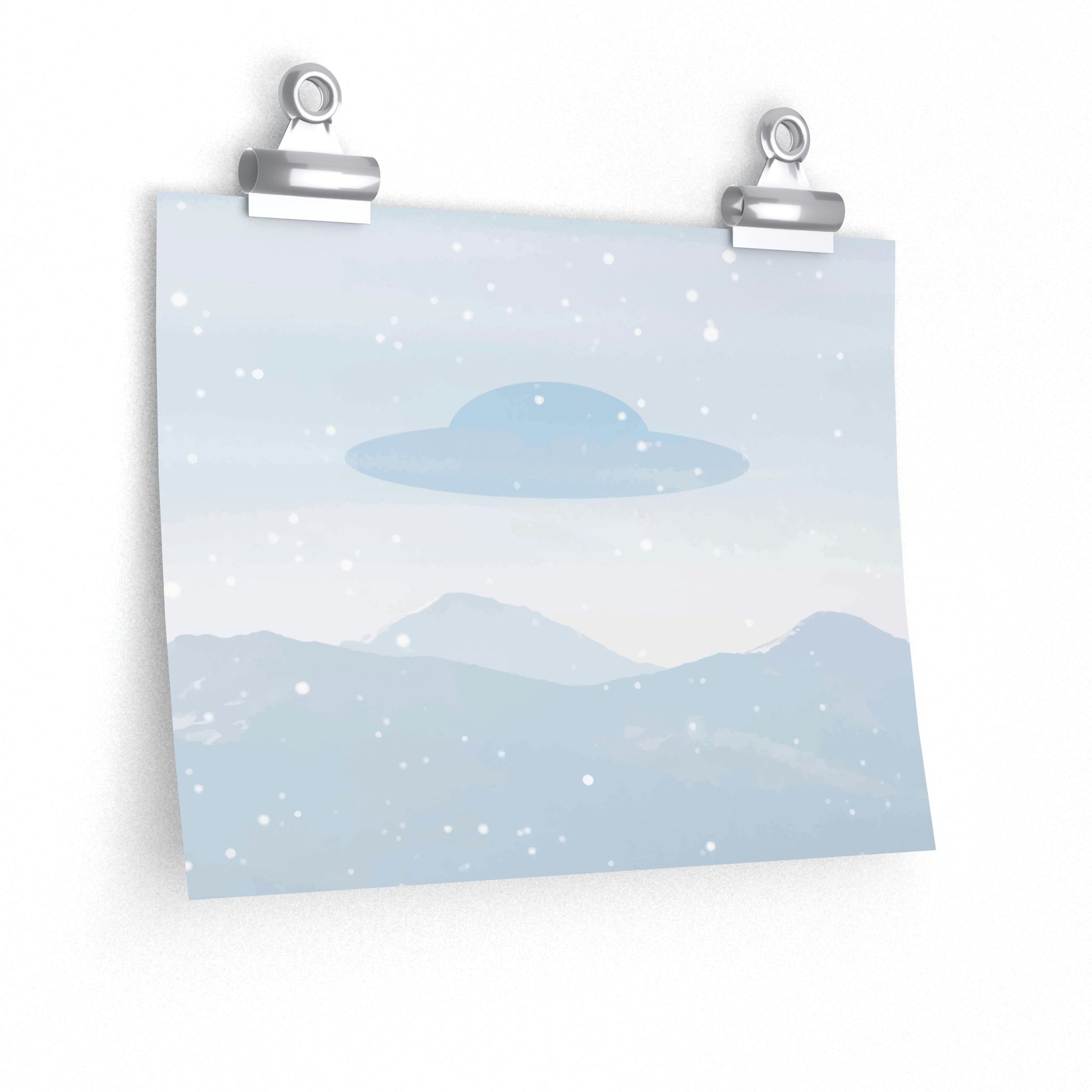 UFO Watercolor Winter Nature Aliens Arrival Art Premium Matte Horizontal Posters Ichaku [Perfect Gifts Selection]