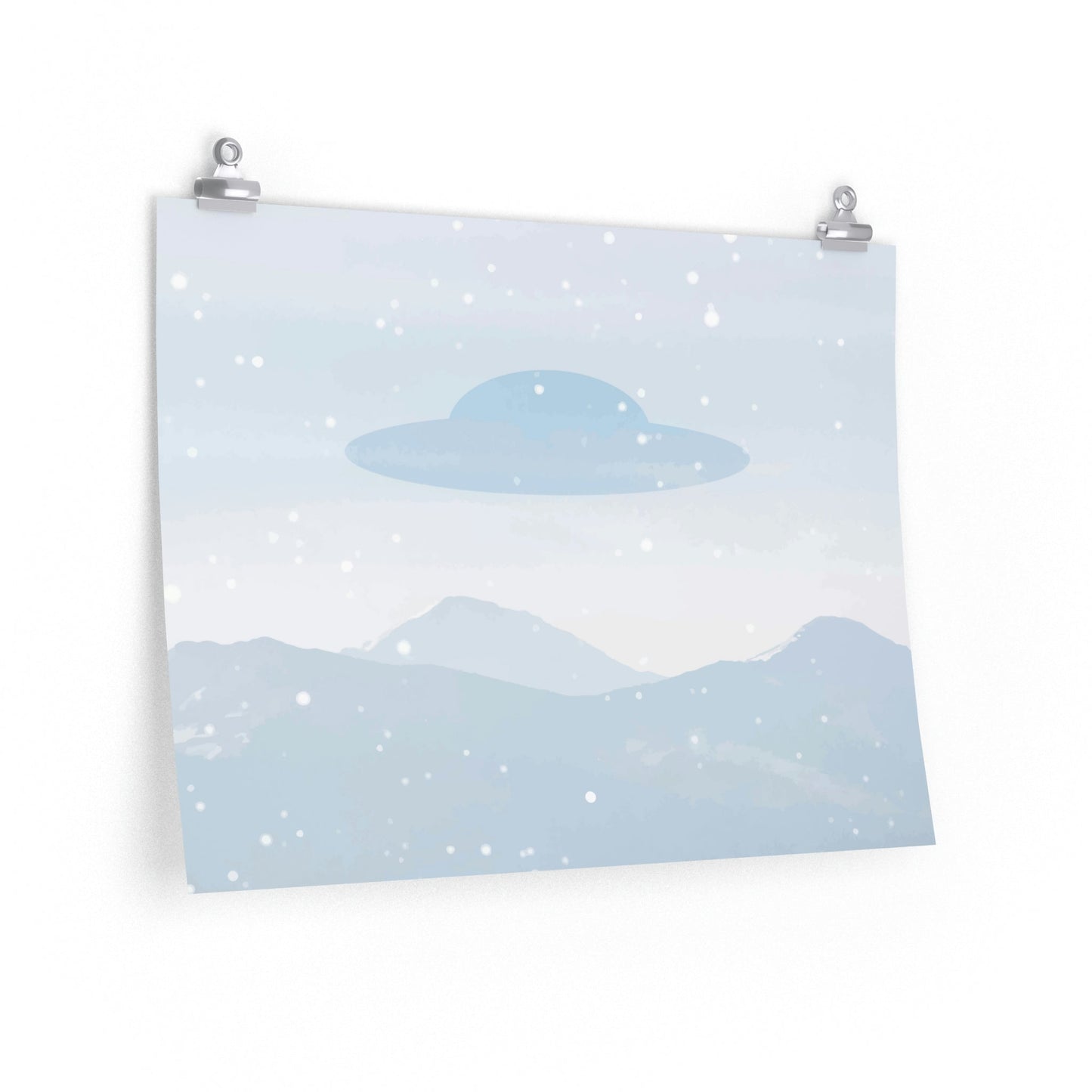 UFO Watercolor Winter Nature Aliens Arrival Art Premium Matte Horizontal Posters Ichaku [Perfect Gifts Selection]