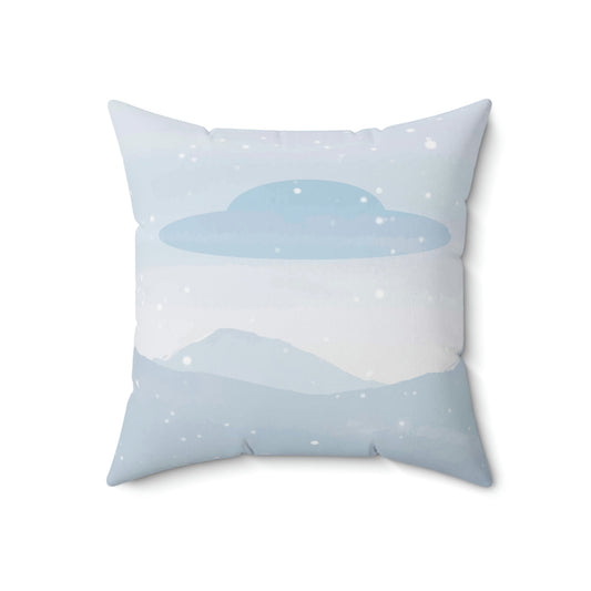 UFO Watercolor Winter Nature Aliens Arrival Art Spun Polyester Square Pillow Ichaku [Perfect Gifts Selection]