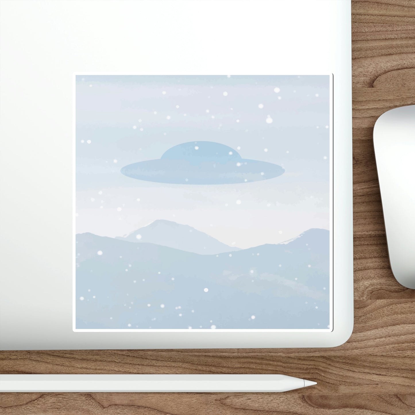 UFO Watercolor Winter Nature Aliens Arrival Minimalist Art Die-Cut Sticker Ichaku [Perfect Gifts Selection]