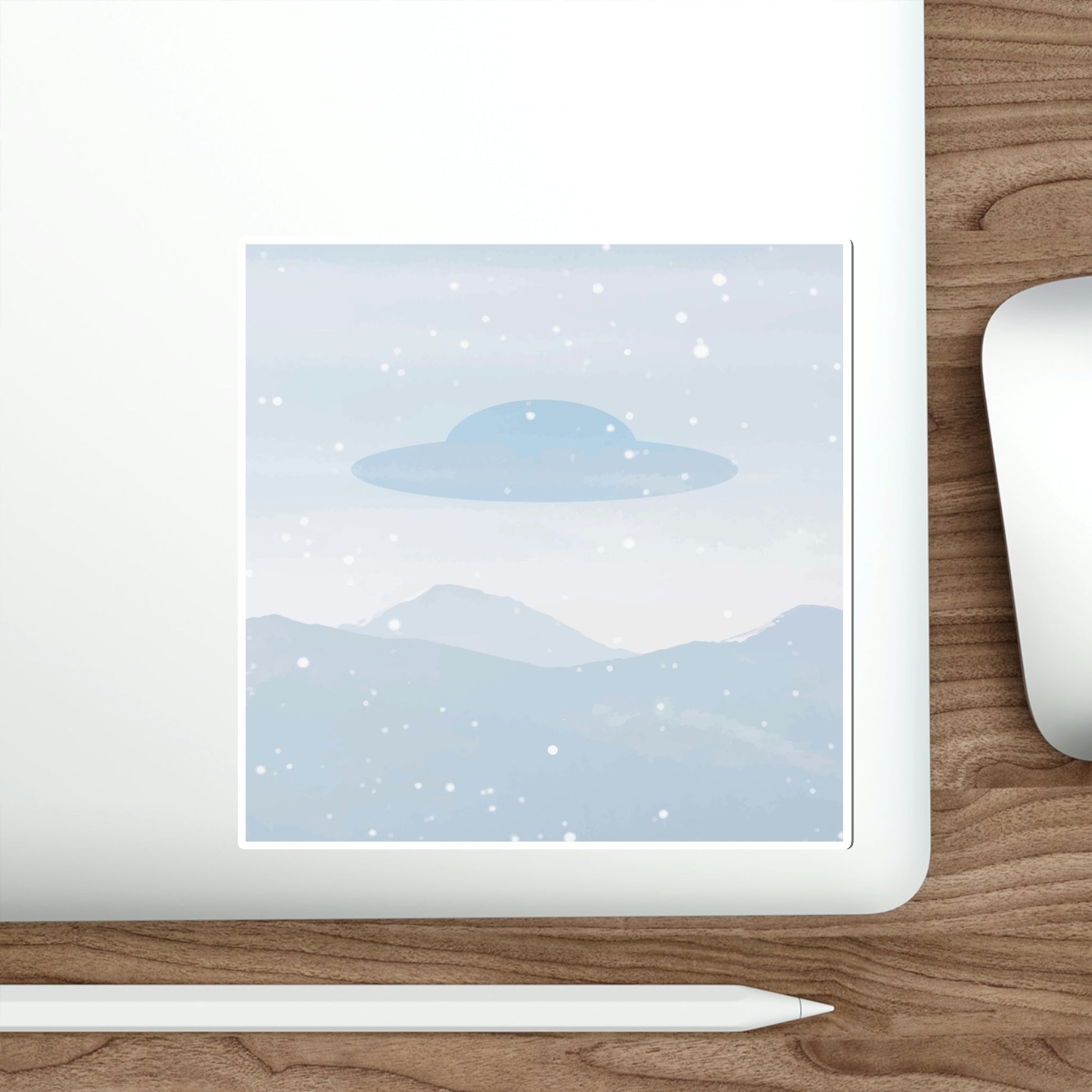 UFO Watercolor Winter Nature Aliens Arrival Minimalist Art Die-Cut Sticker Ichaku [Perfect Gifts Selection]