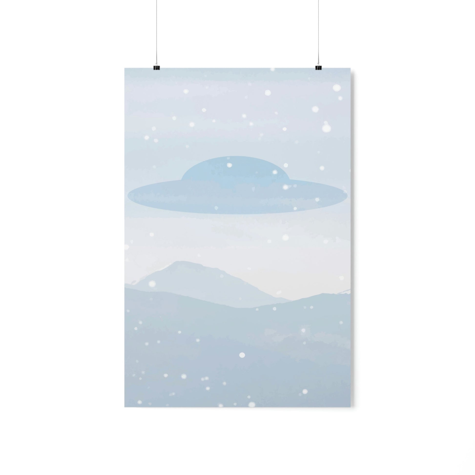 UFO Watercolor Winter Nature Aliens Arrival Minimalist Art Premium Matte Vertical Posters Ichaku [Perfect Gifts Selection]