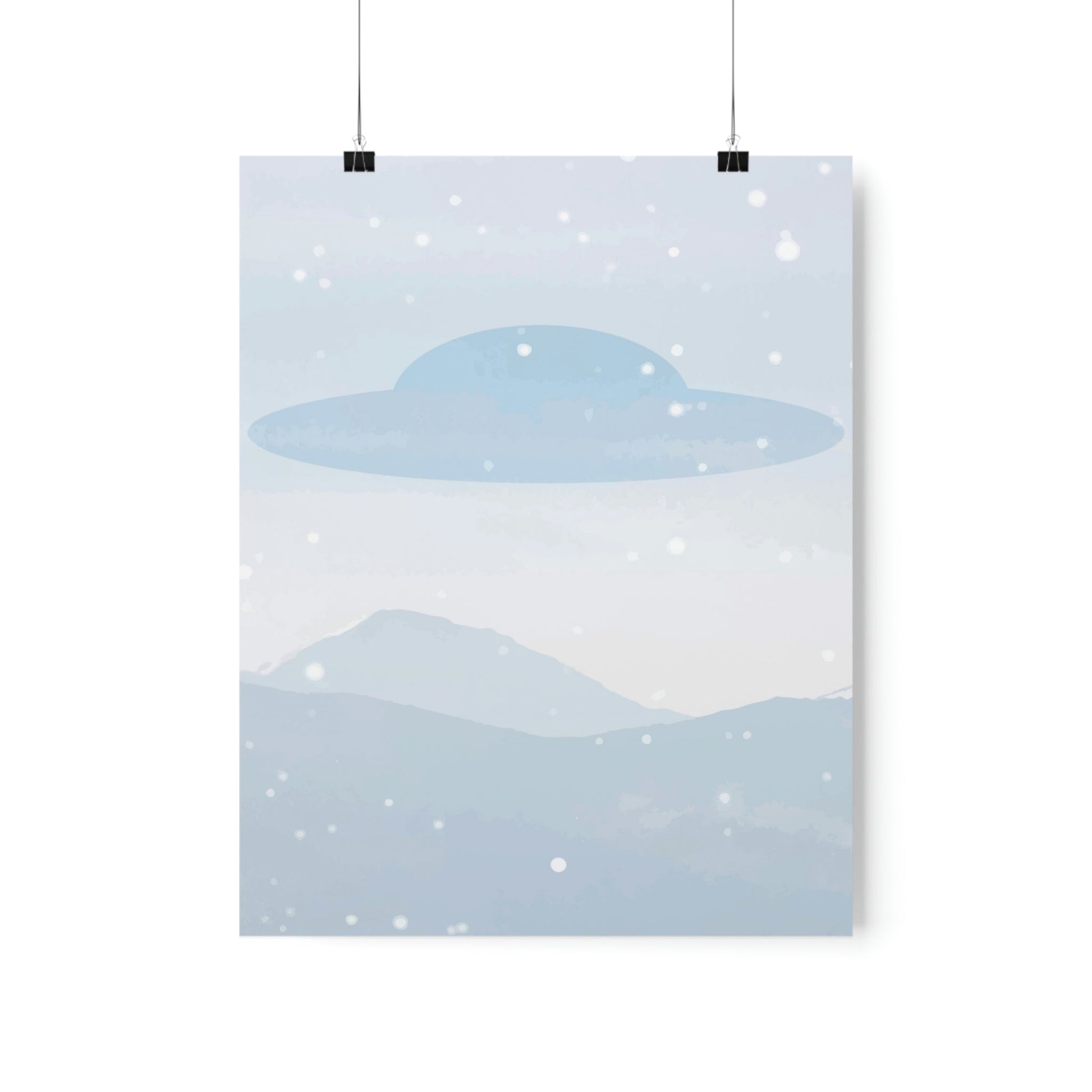 UFO Watercolor Winter Nature Aliens Arrival Minimalist Art Premium Matte Vertical Posters Ichaku [Perfect Gifts Selection]