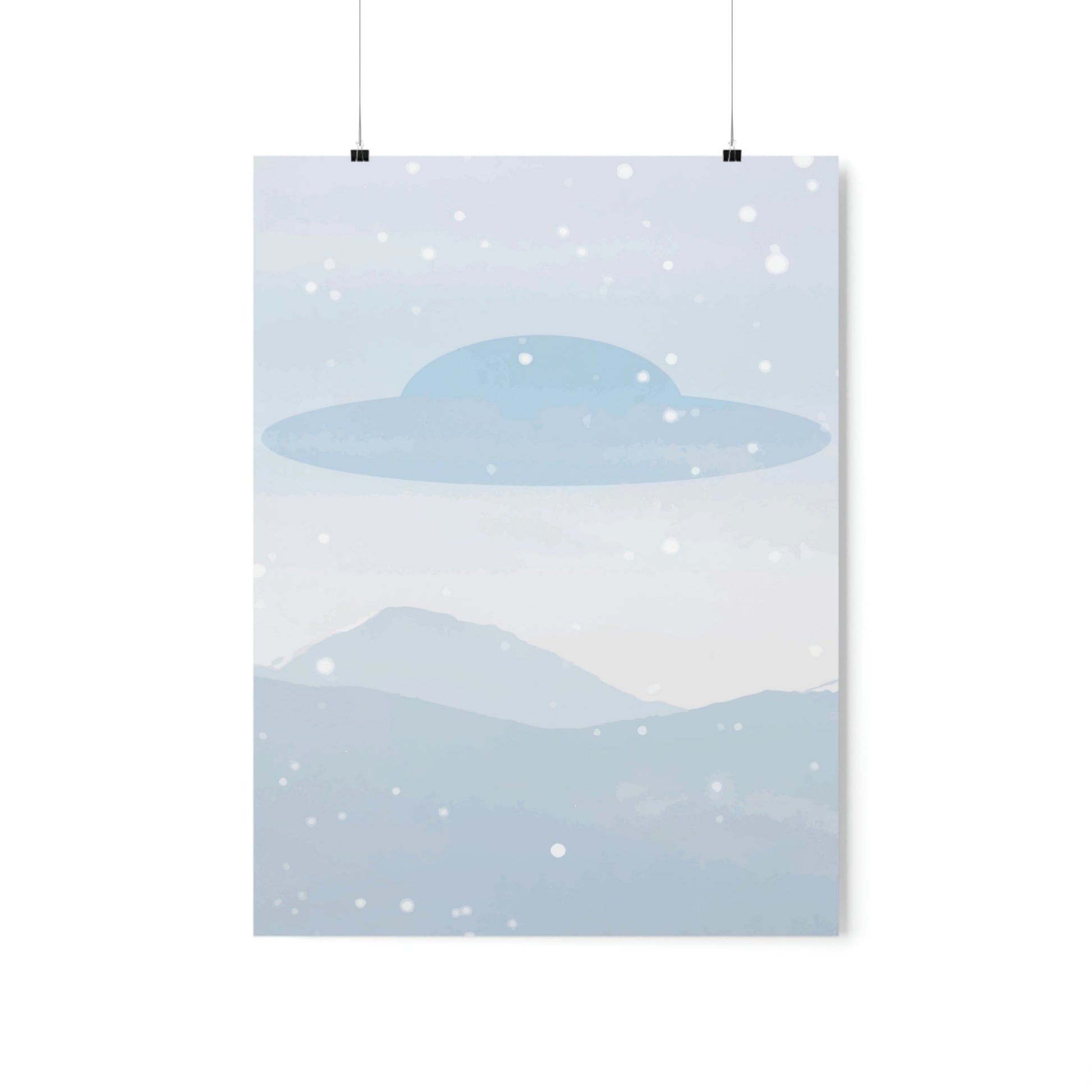 UFO Watercolor Winter Nature Aliens Arrival Minimalist Art Premium Matte Vertical Posters Ichaku [Perfect Gifts Selection]