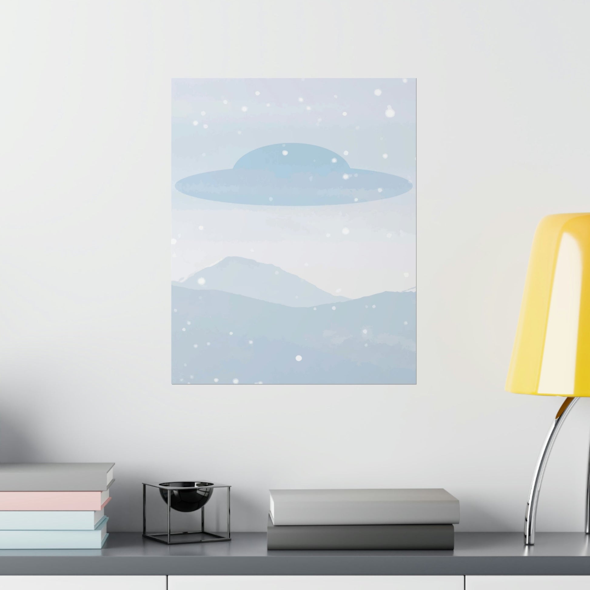 UFO Watercolor Winter Nature Aliens Arrival Minimalist Art Premium Matte Vertical Posters Ichaku [Perfect Gifts Selection]