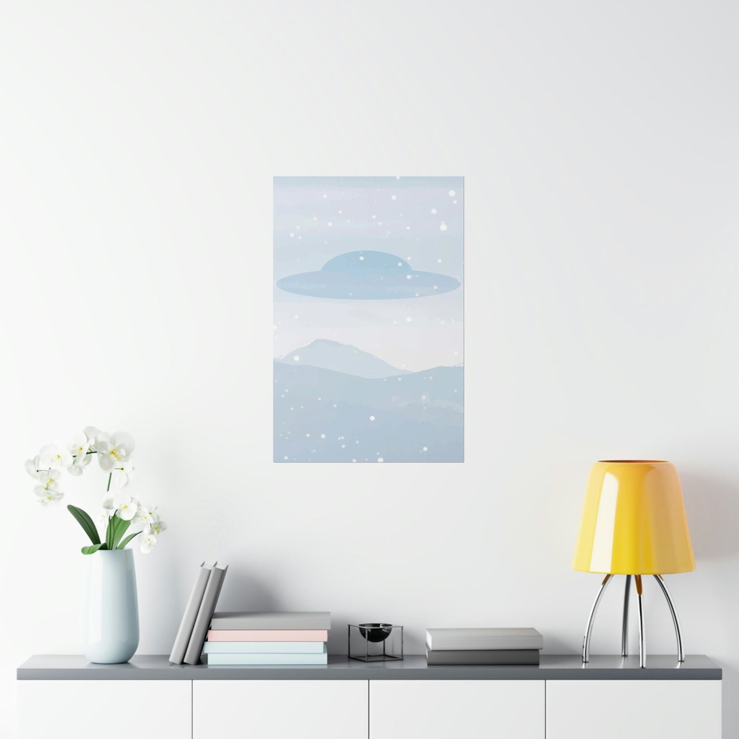 UFO Watercolor Winter Nature Aliens Arrival Minimalist Art Premium Matte Vertical Posters Ichaku [Perfect Gifts Selection]