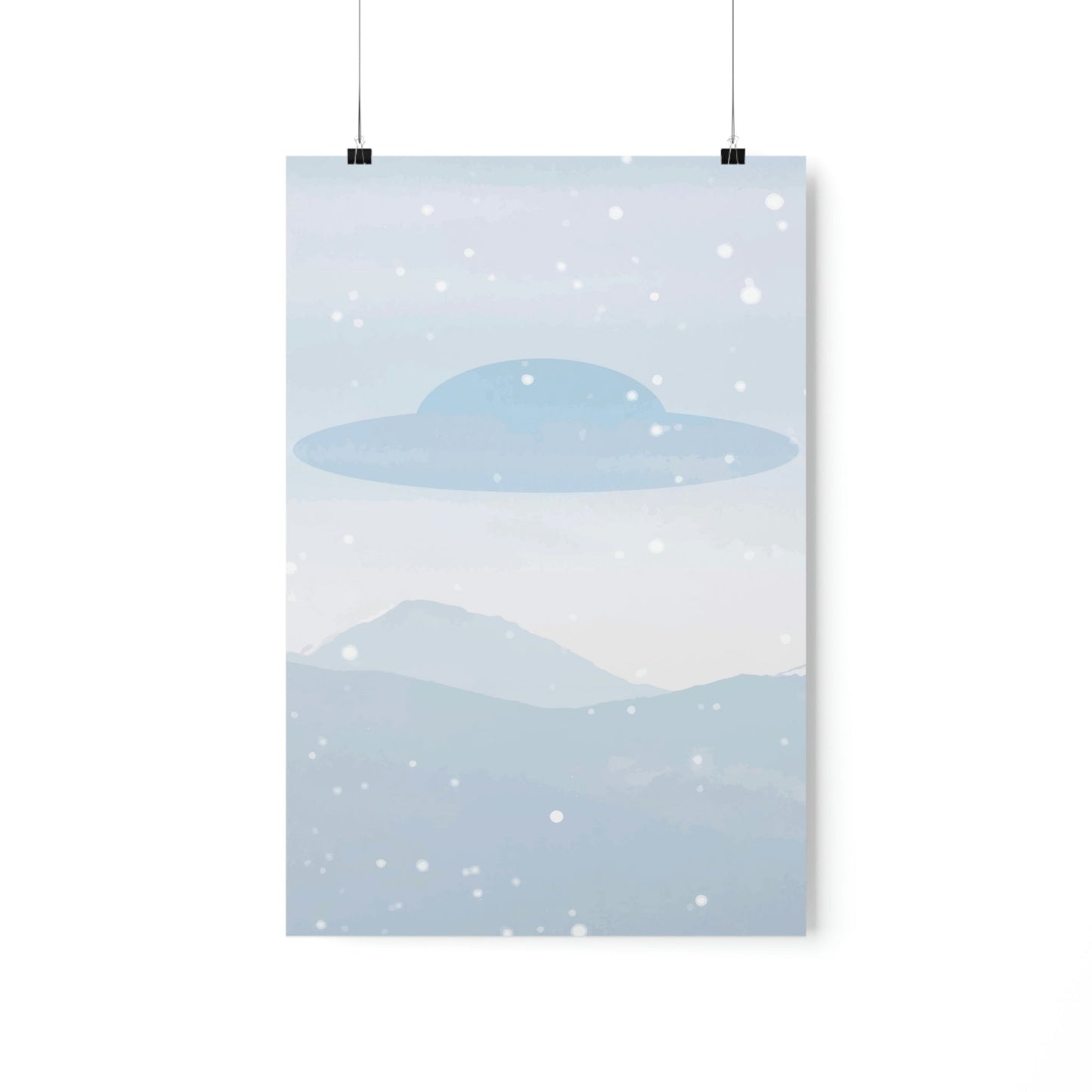 UFO Watercolor Winter Nature Aliens Arrival Minimalist Art Premium Matte Vertical Posters Ichaku [Perfect Gifts Selection]