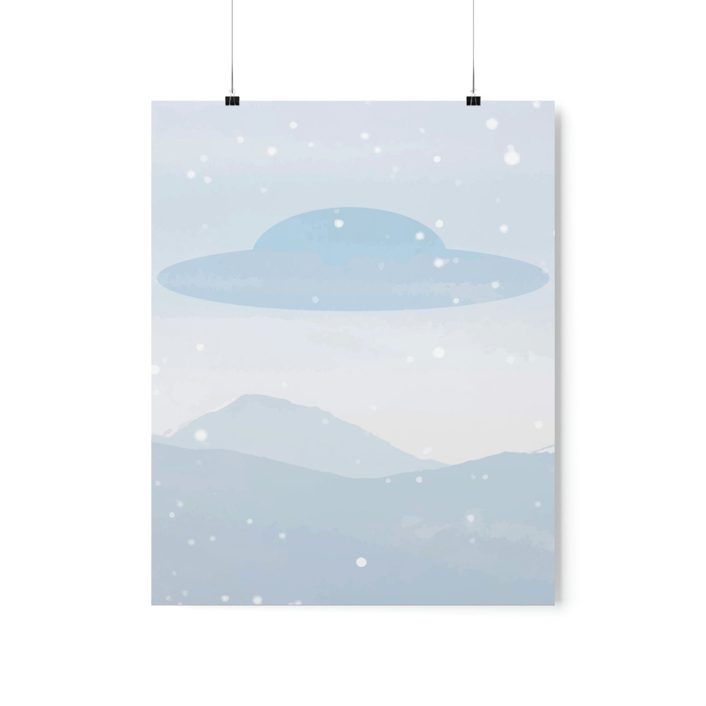 UFO Watercolor Winter Nature Aliens Arrival Minimalist Art Premium Matte Vertical Posters Ichaku [Perfect Gifts Selection]