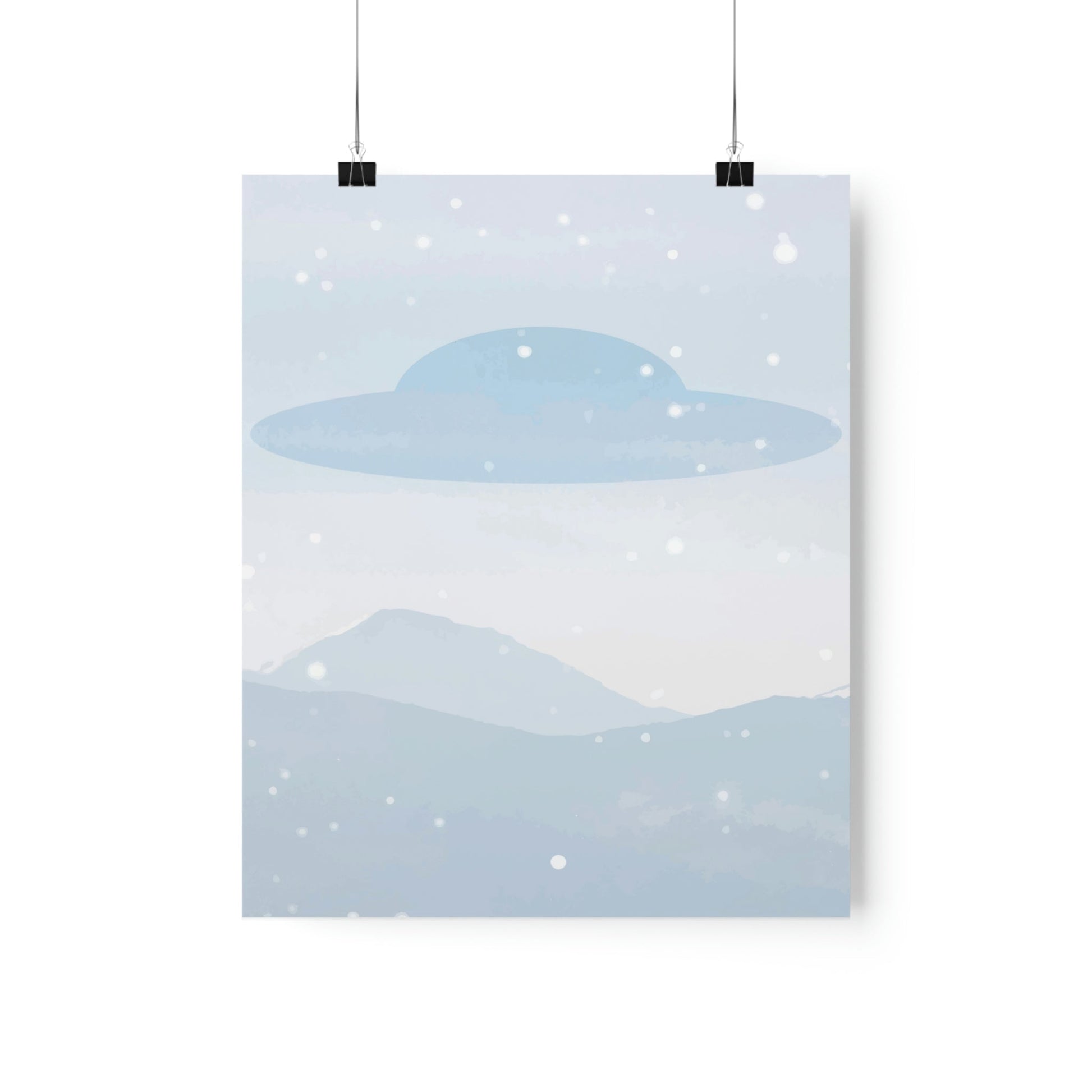 UFO Watercolor Winter Nature Aliens Arrival Minimalist Art Premium Matte Vertical Posters Ichaku [Perfect Gifts Selection]