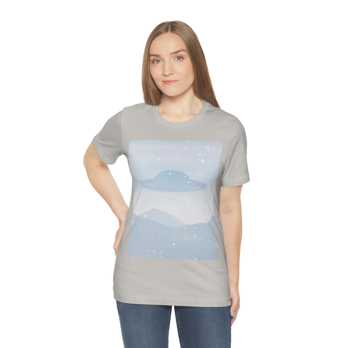 UFO Watercolor Winter Nature Aliens Arrival Unisex Jersey Short Sleeve T-Shirt Ichaku [Perfect Gifts Selection]