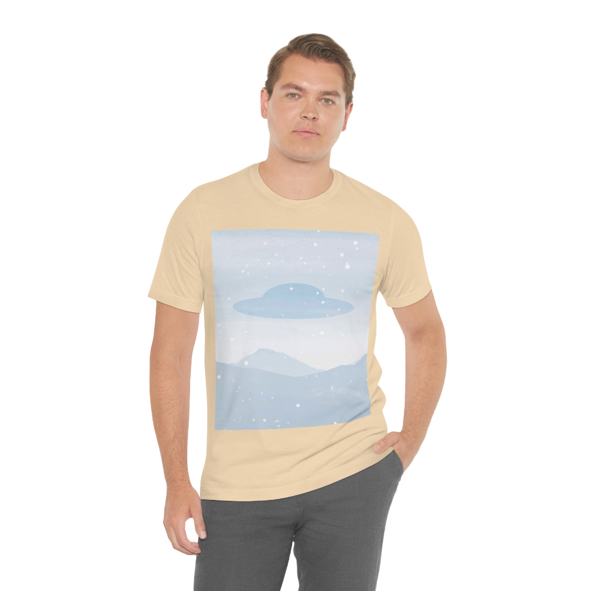 UFO Watercolor Winter Nature Aliens Arrival Unisex Jersey Short Sleeve T-Shirt Ichaku [Perfect Gifts Selection]