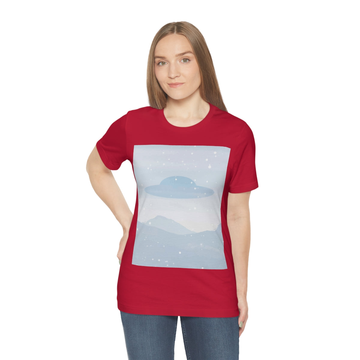 UFO Watercolor Winter Nature Aliens Arrival Unisex Jersey Short Sleeve T-Shirt Ichaku [Perfect Gifts Selection]