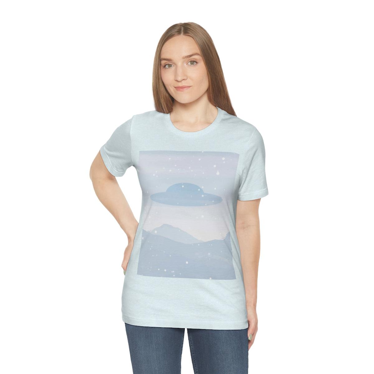 UFO Watercolor Winter Nature Aliens Arrival Unisex Jersey Short Sleeve T-Shirt Ichaku [Perfect Gifts Selection]