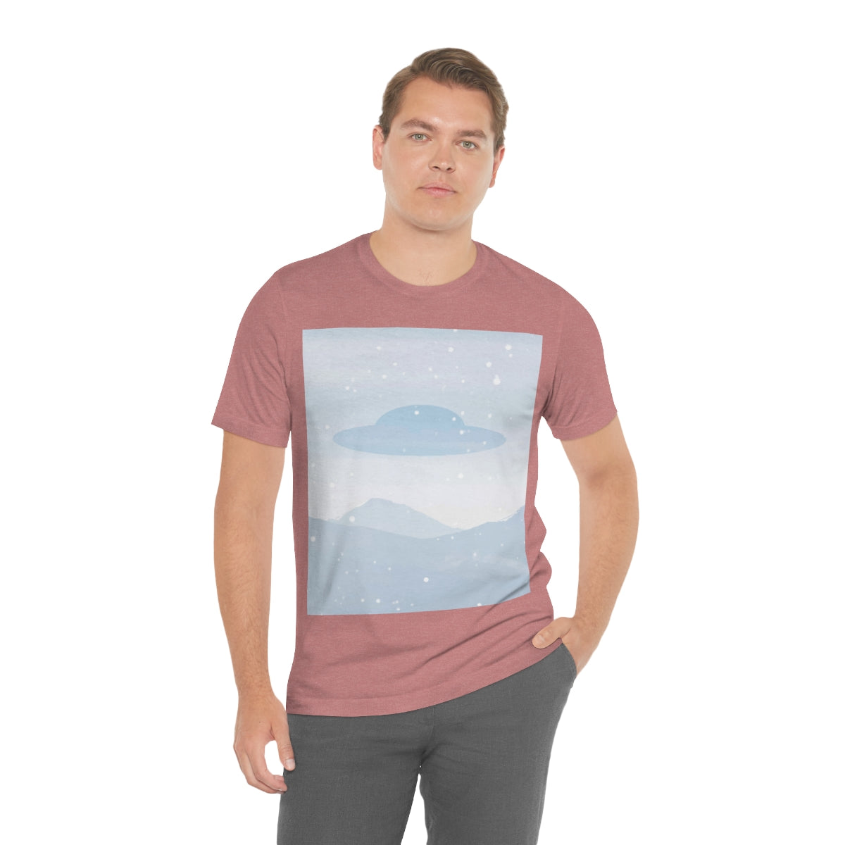 UFO Watercolor Winter Nature Aliens Arrival Unisex Jersey Short Sleeve T-Shirt Ichaku [Perfect Gifts Selection]