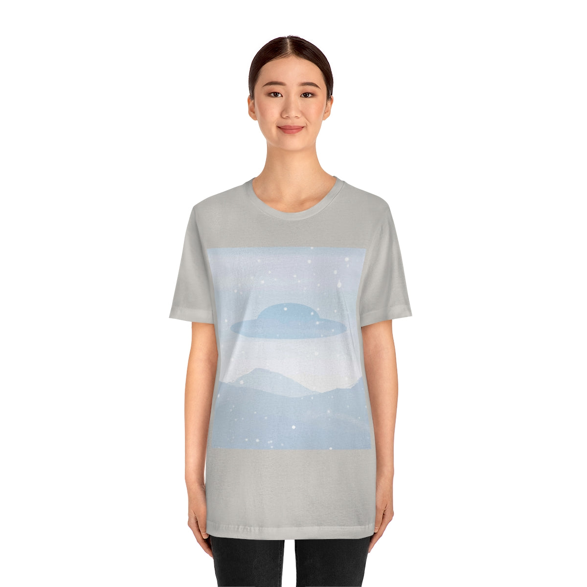 UFO Watercolor Winter Nature Aliens Arrival Unisex Jersey Short Sleeve T-Shirt Ichaku [Perfect Gifts Selection]