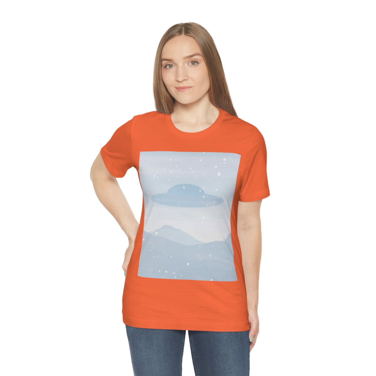 UFO Watercolor Winter Nature Aliens Arrival Unisex Jersey Short Sleeve T-Shirt Ichaku [Perfect Gifts Selection]