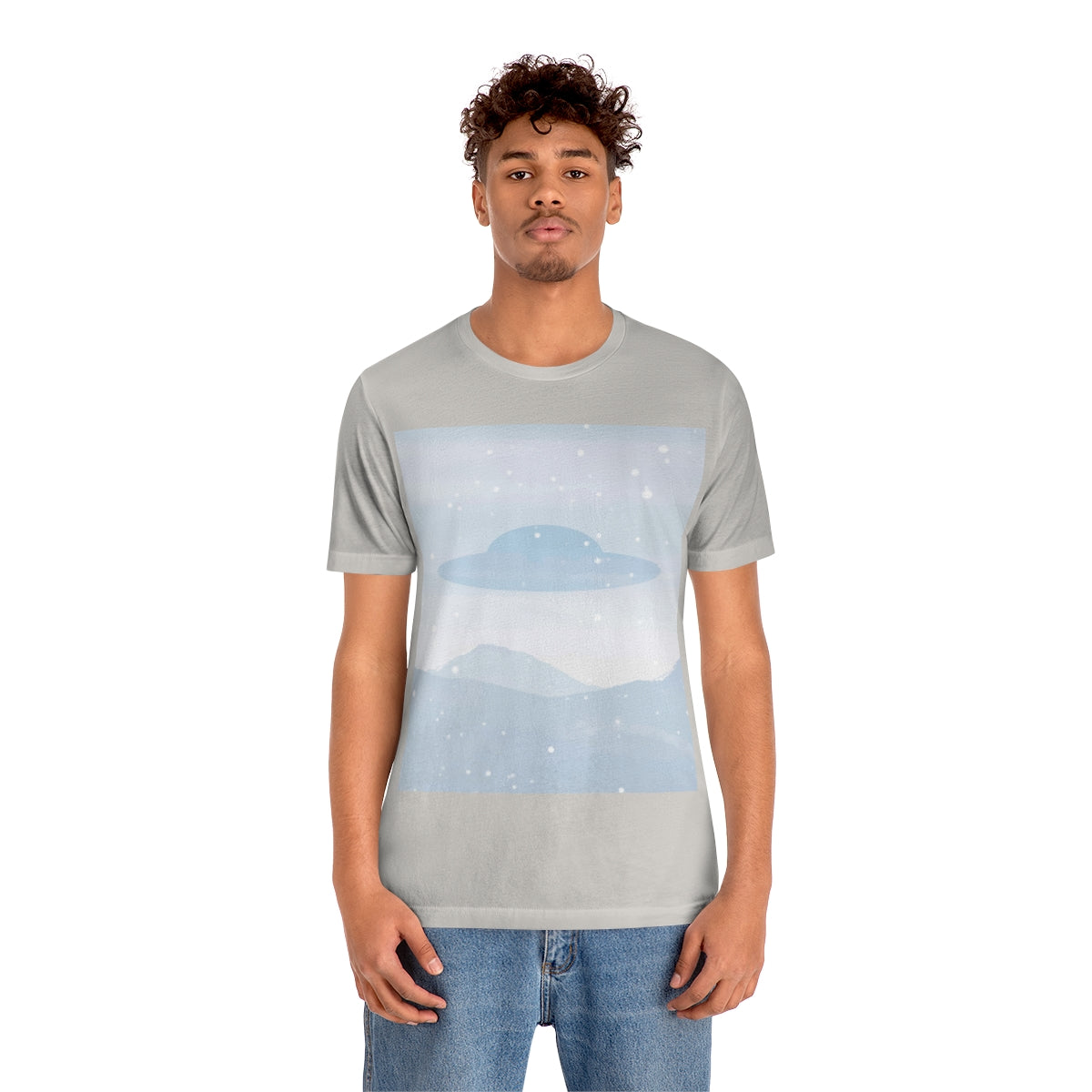 UFO Watercolor Winter Nature Aliens Arrival Unisex Jersey Short Sleeve T-Shirt Ichaku [Perfect Gifts Selection]