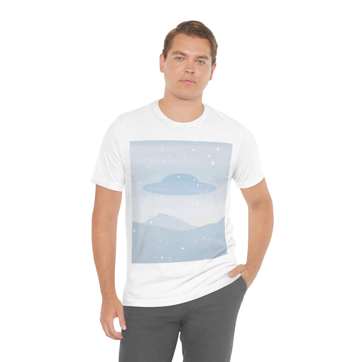 UFO Watercolor Winter Nature Aliens Arrival Unisex Jersey Short Sleeve T-Shirt Ichaku [Perfect Gifts Selection]