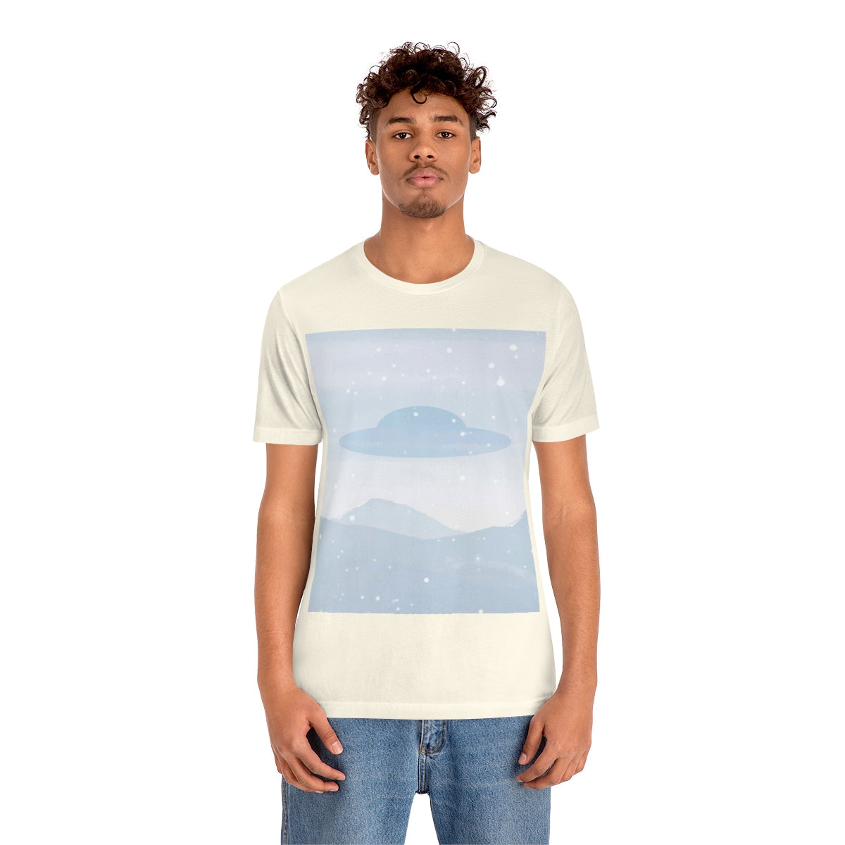 UFO Watercolor Winter Nature Aliens Arrival Unisex Jersey Short Sleeve T-Shirt Ichaku [Perfect Gifts Selection]