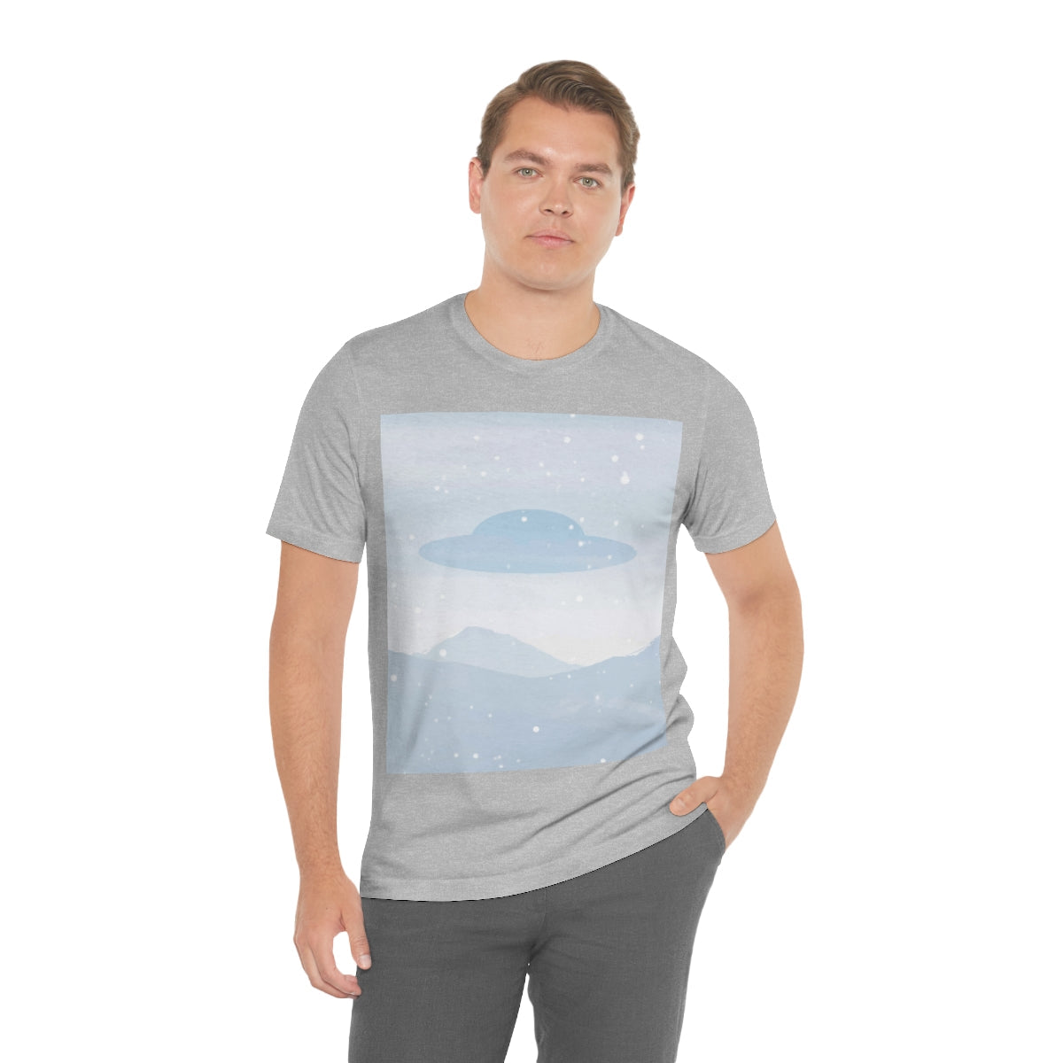 UFO Watercolor Winter Nature Aliens Arrival Unisex Jersey Short Sleeve T-Shirt Ichaku [Perfect Gifts Selection]