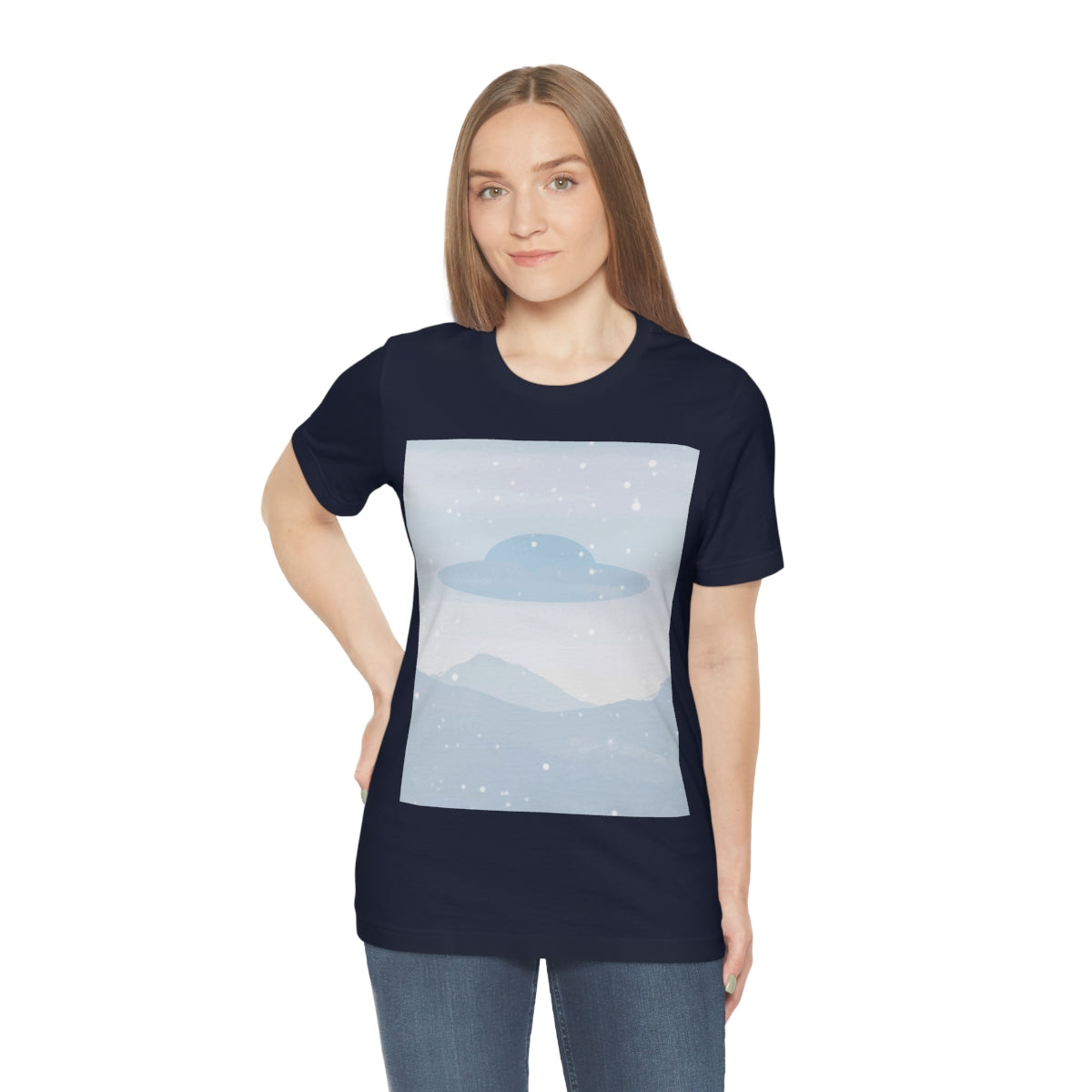 UFO Watercolor Winter Nature Aliens Arrival Unisex Jersey Short Sleeve T-Shirt Ichaku [Perfect Gifts Selection]