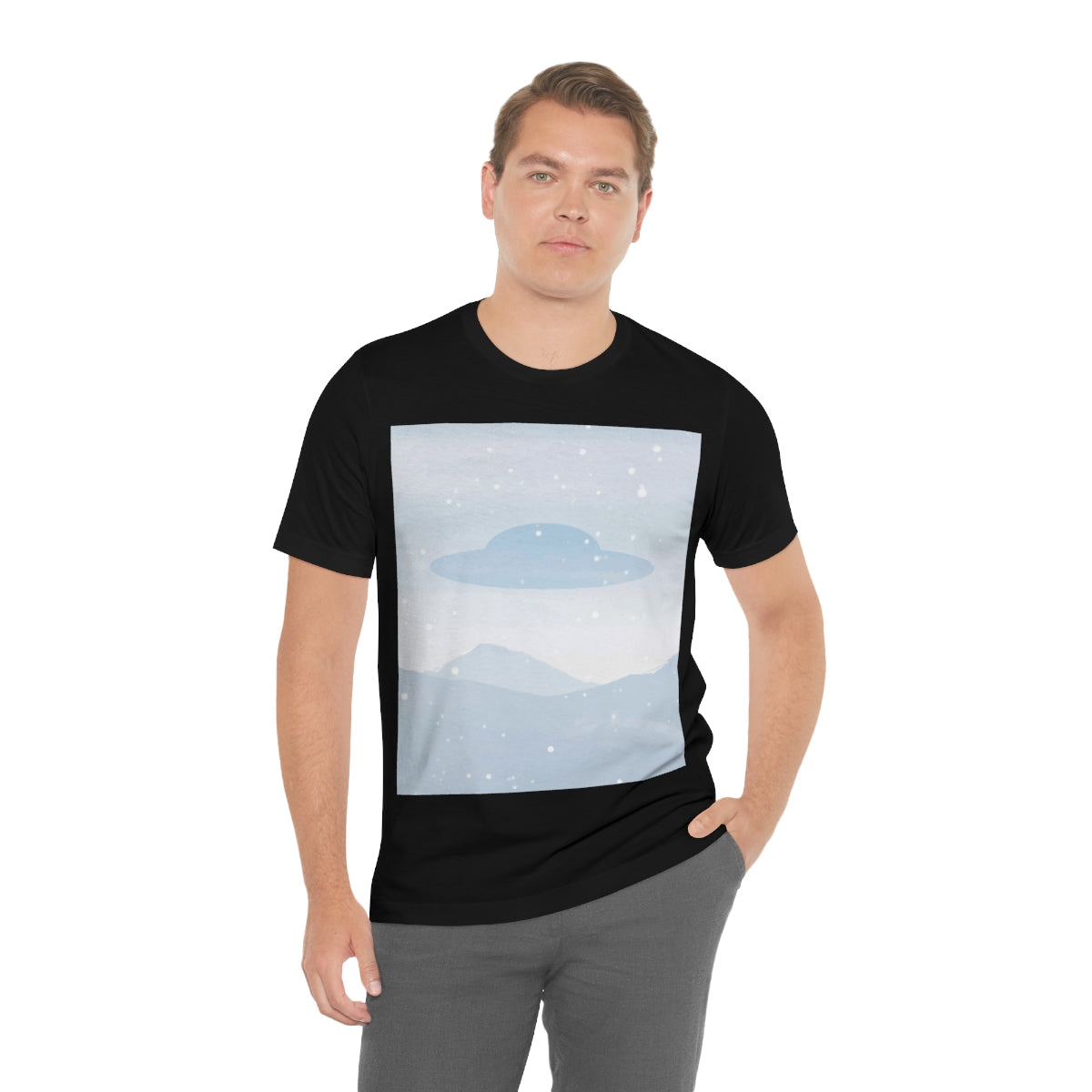 UFO Watercolor Winter Nature Aliens Arrival Unisex Jersey Short Sleeve T-Shirt Ichaku [Perfect Gifts Selection]