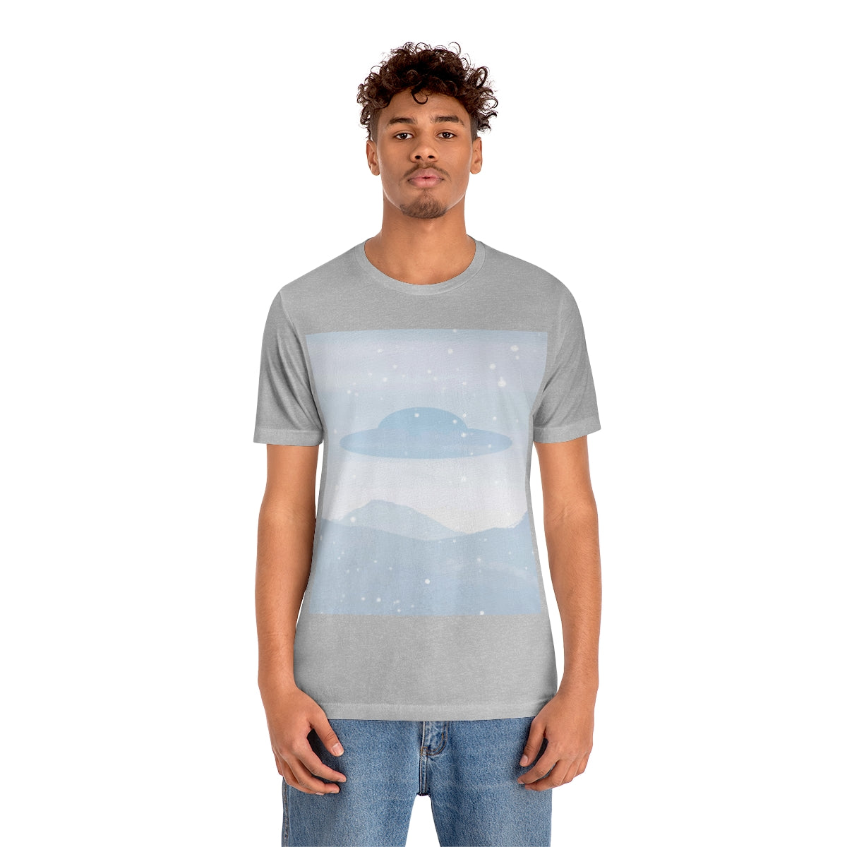 UFO Watercolor Winter Nature Aliens Arrival Unisex Jersey Short Sleeve T-Shirt Ichaku [Perfect Gifts Selection]