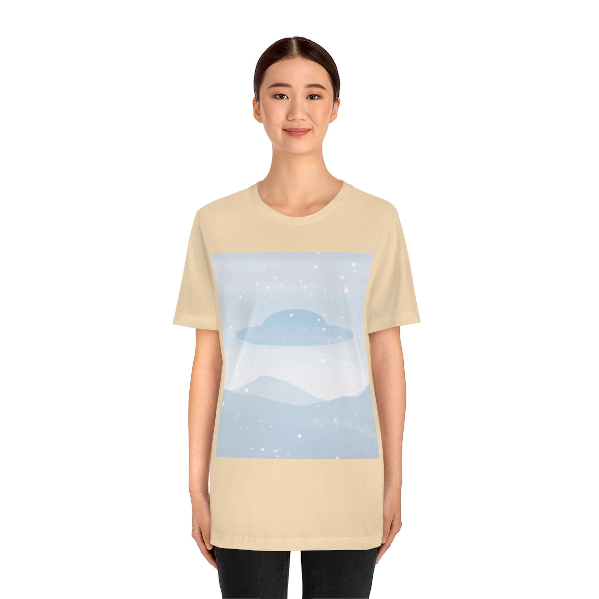 UFO Watercolor Winter Nature Aliens Arrival Unisex Jersey Short Sleeve T-Shirt Ichaku [Perfect Gifts Selection]