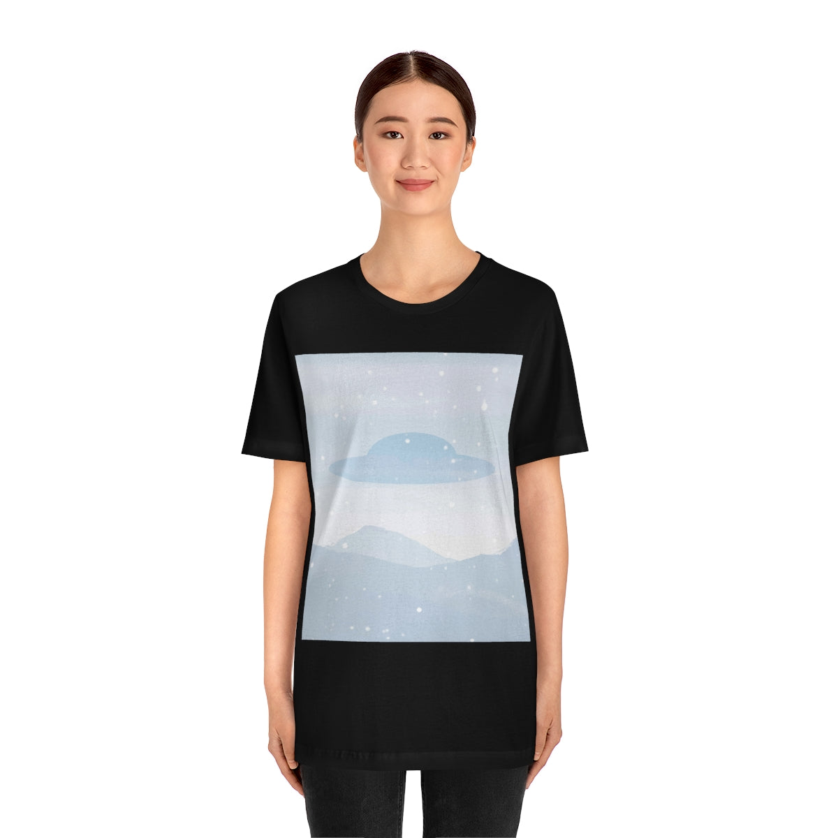 UFO Watercolor Winter Nature Aliens Arrival Unisex Jersey Short Sleeve T-Shirt Ichaku [Perfect Gifts Selection]