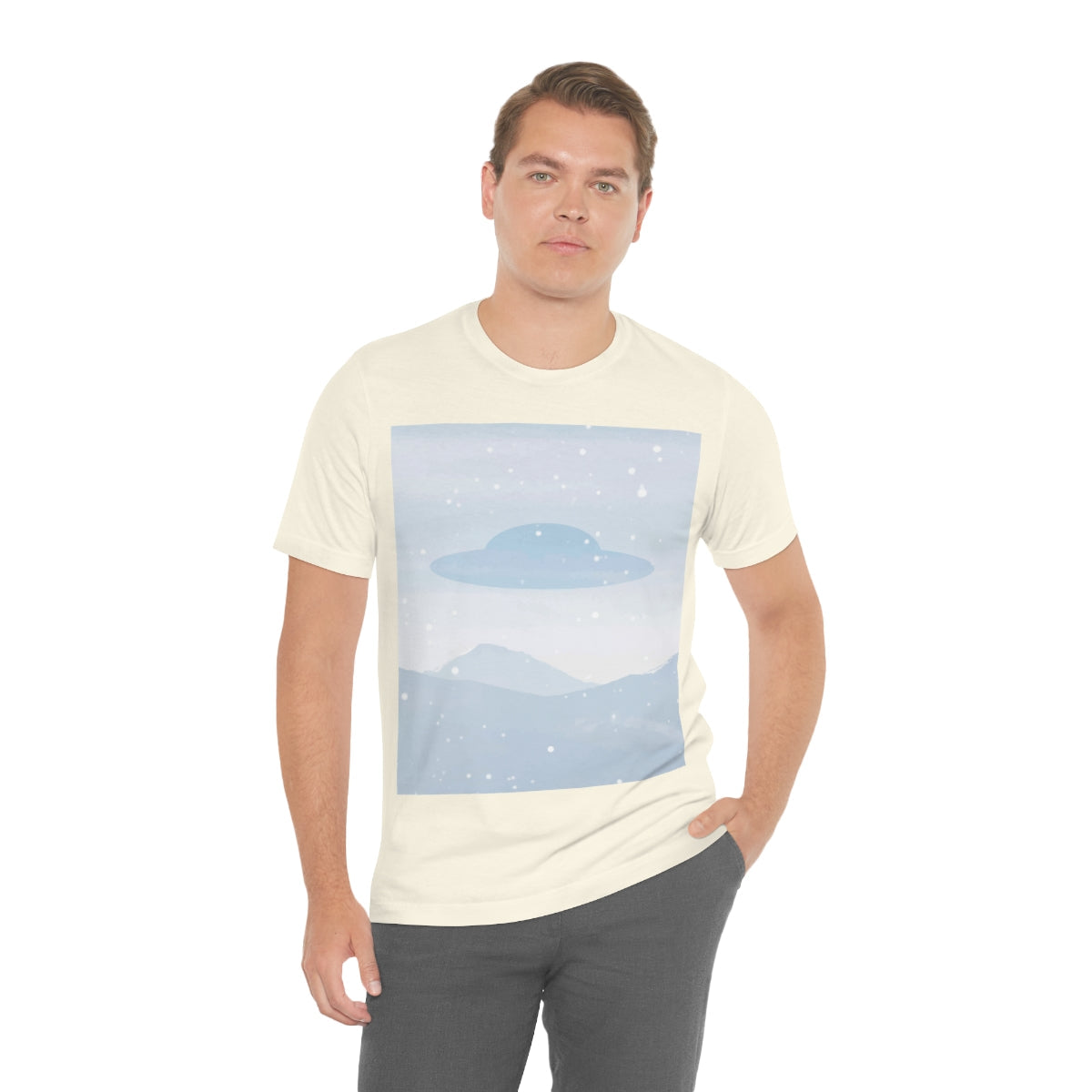 UFO Watercolor Winter Nature Aliens Arrival Unisex Jersey Short Sleeve T-Shirt Ichaku [Perfect Gifts Selection]