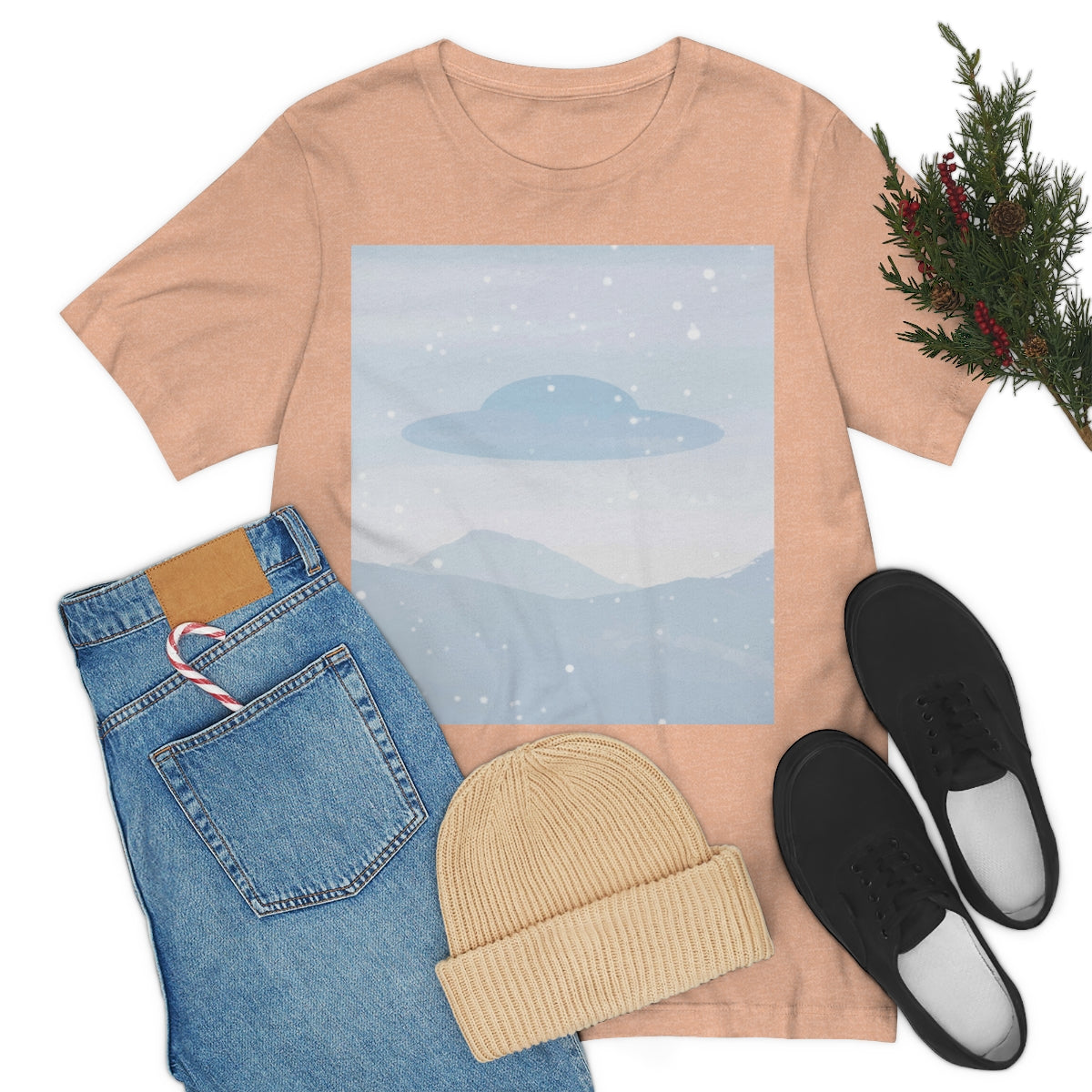 UFO Watercolor Winter Nature Aliens Arrival Unisex Jersey Short Sleeve T-Shirt Ichaku [Perfect Gifts Selection]