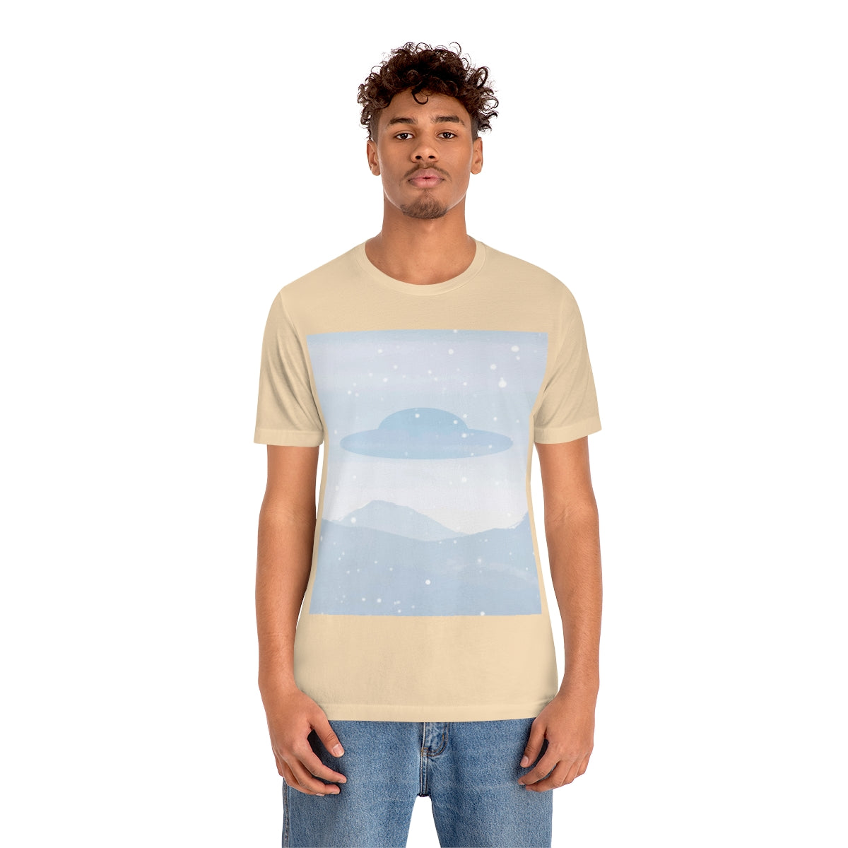 UFO Watercolor Winter Nature Aliens Arrival Unisex Jersey Short Sleeve T-Shirt Ichaku [Perfect Gifts Selection]