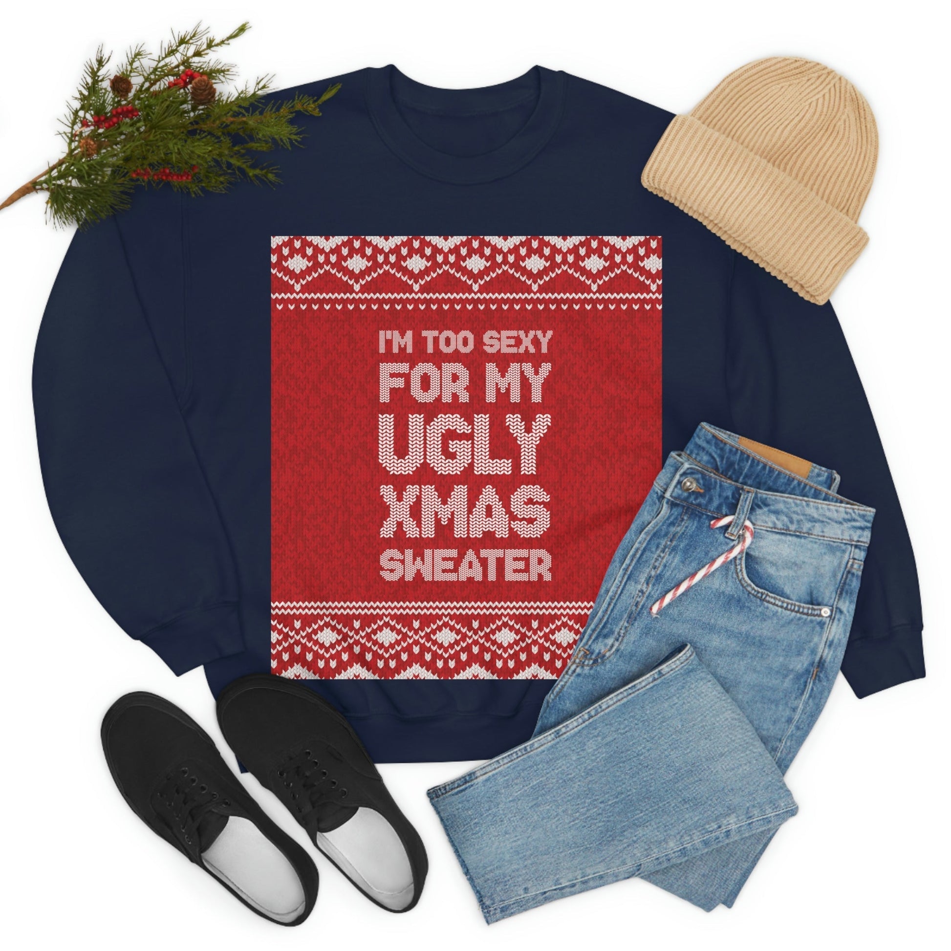 Ugly Christmas Sweater Xmas Slogans Unisex Heavy Blend™ Crewneck Sweatshirt Ichaku [Perfect Gifts Selection]