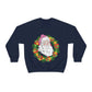 Vintage Retro Pink Santa Christmas Wreath Unisex Heavy Blend™ Crewneck Sweatshirt Ichaku [Perfect Gifts Selection]