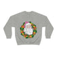 Vintage Retro Pink Santa Christmas Wreath Unisex Heavy Blend™ Crewneck Sweatshirt Ichaku [Perfect Gifts Selection]