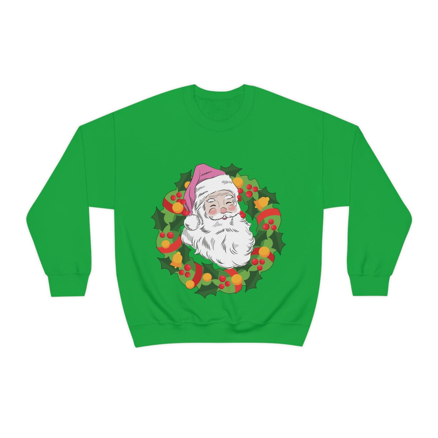 Vintage Retro Pink Santa Christmas Wreath Unisex Heavy Blend™ Crewneck Sweatshirt Ichaku [Perfect Gifts Selection]