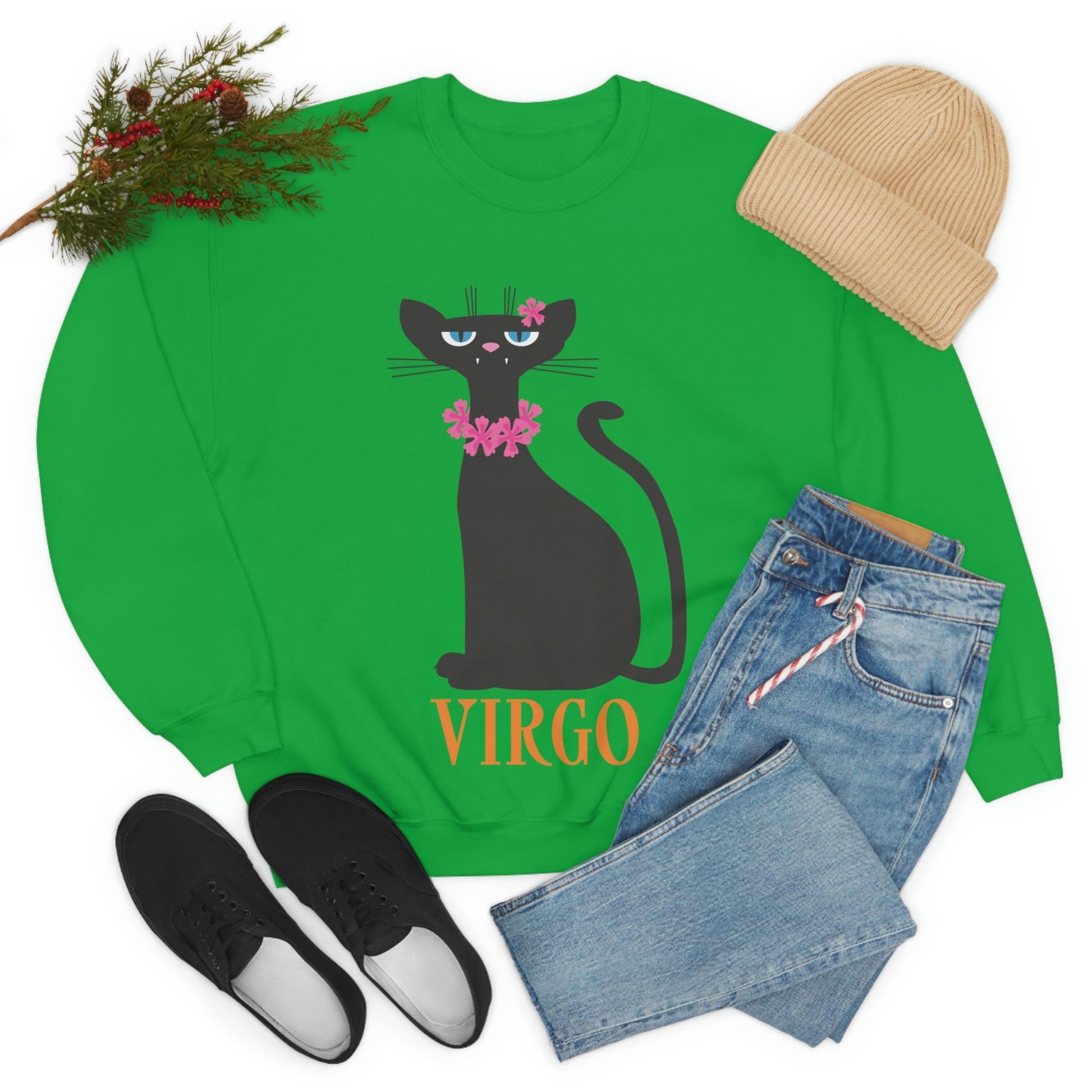 Virgo Cat Zodiac Sign Cute Funny Unisex Heavy Blend™ Crewneck Sweatshirt Ichaku [Perfect Gifts Selection]