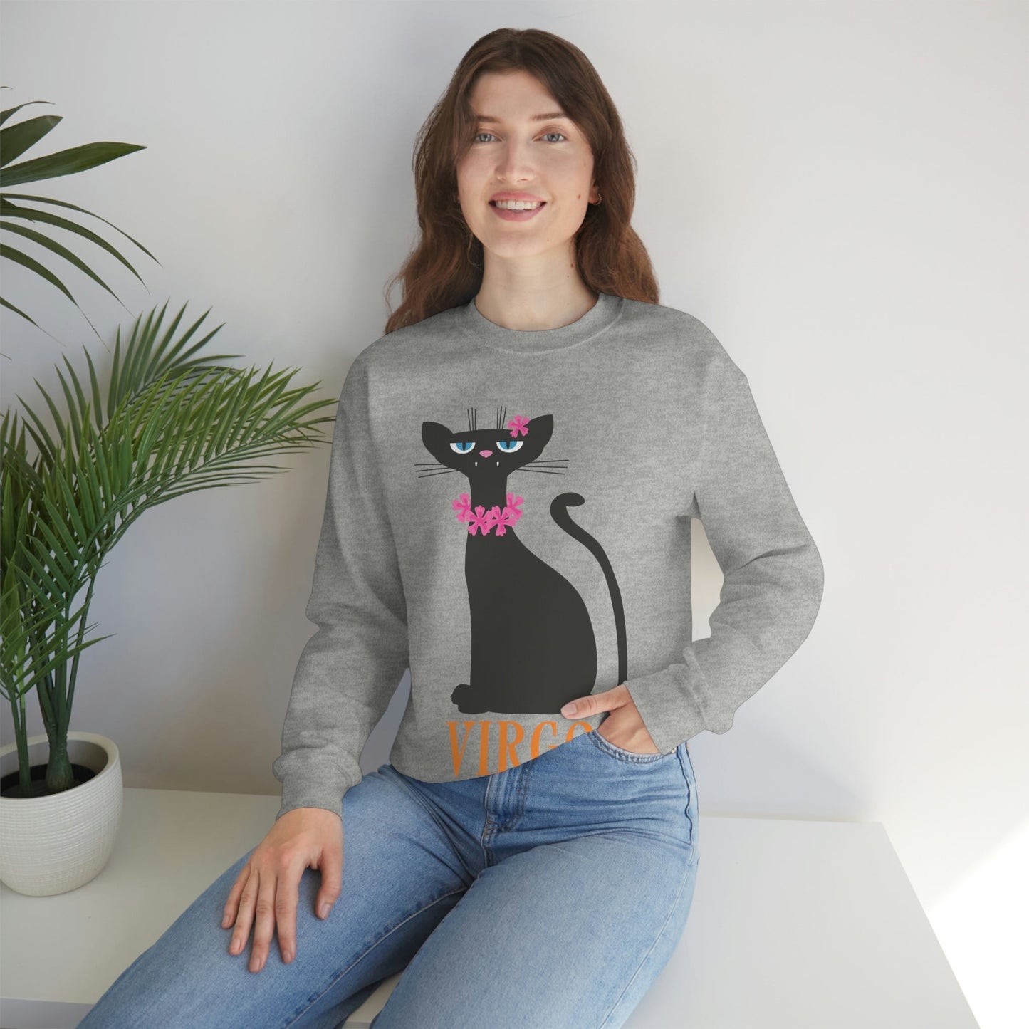 Virgo Cat Zodiac Sign Cute Funny Unisex Heavy Blend™ Crewneck Sweatshirt Ichaku [Perfect Gifts Selection]