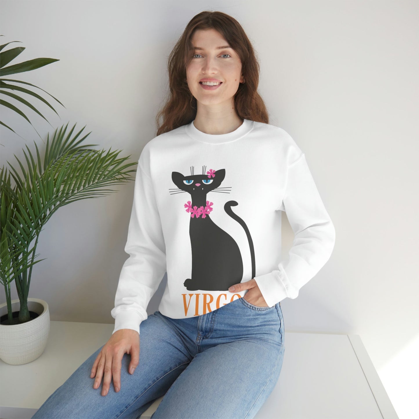 Virgo Cat Zodiac Sign Unisex Heavy Blend™ Crewneck Sweatshirt Ichaku [Perfect Gifts Selection]